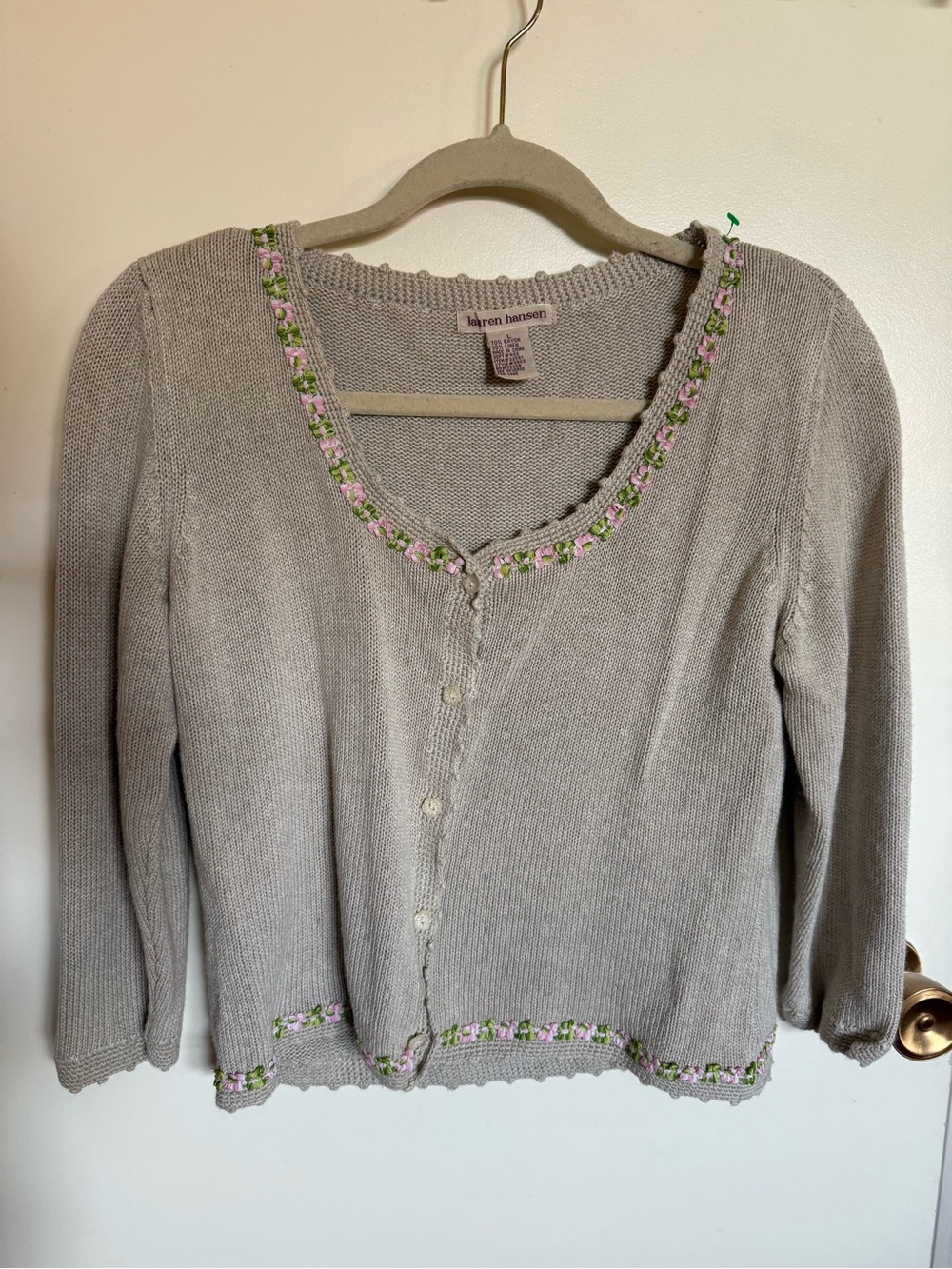 Women's Light Gray Embroidered Cardigan Sweater